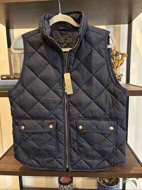 NWT J. Crew Quilted Navy Down Vest with Gold-Tone Hardware Medium
